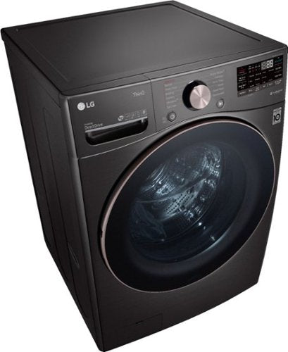 LG - 4.5 Cu. Ft. High-Efficiency Stackable Smart Front Load Washer with Steam and Built-In Intelligence - Black Steel