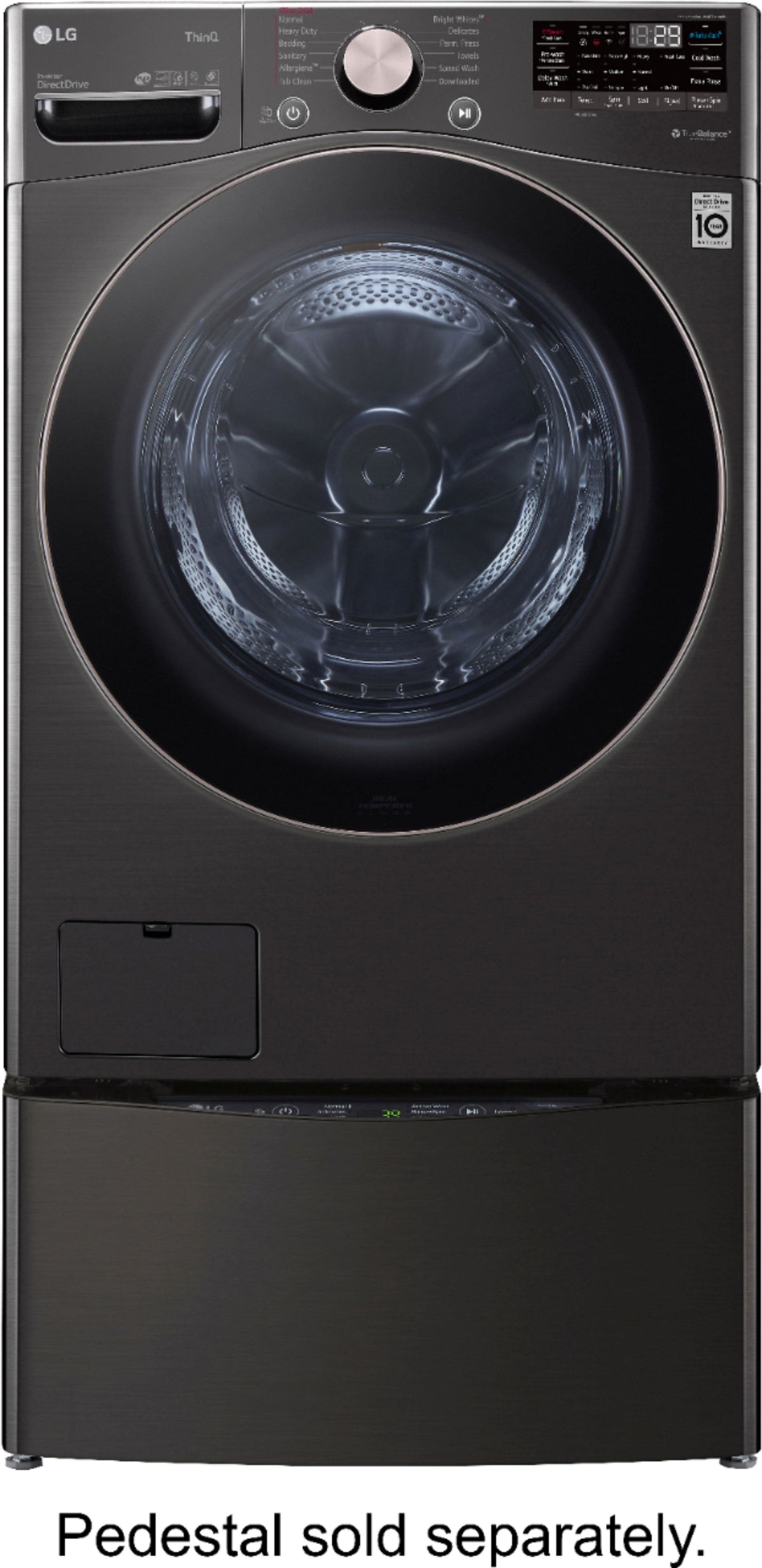 LG - 4.5 Cu. Ft. High-Efficiency Stackable Smart Front Load Washer with Steam and Built-In Intelligence - Black Steel