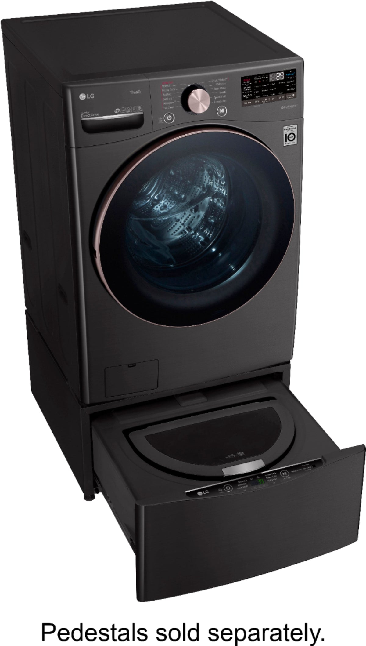 LG - 4.5 Cu. Ft. High-Efficiency Stackable Smart Front Load Washer with Steam and Built-In Intelligence - Black Steel