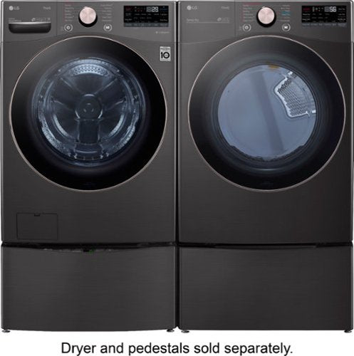 LG - 4.5 Cu. Ft. High-Efficiency Stackable Smart Front Load Washer with Steam and Built-In Intelligence - Black Steel