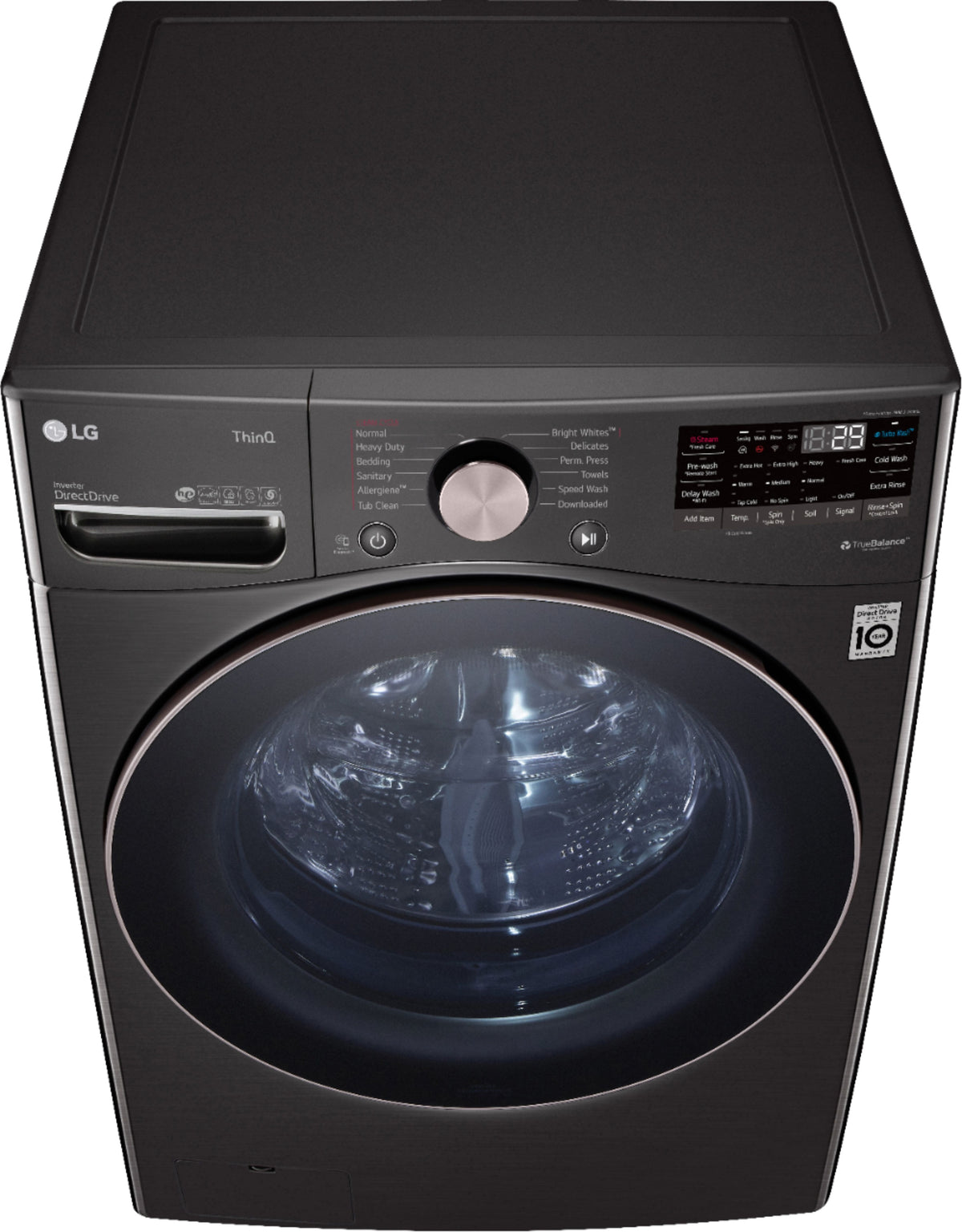 LG - 4.5 Cu. Ft. High-Efficiency Stackable Smart Front Load Washer with Steam and Built-In Intelligence - Black Steel