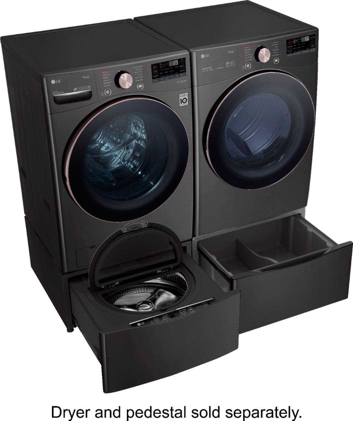 LG - 4.5 Cu. Ft. High-Efficiency Stackable Smart Front Load Washer with Steam and Built-In Intelligence - Black Steel