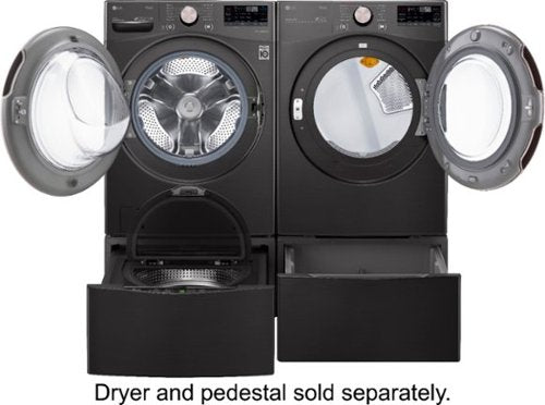 LG - 4.5 Cu. Ft. High-Efficiency Stackable Smart Front Load Washer with Steam and Built-In Intelligence - Black Steel