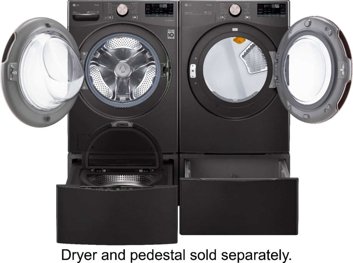 LG - 4.5 Cu. Ft. High-Efficiency Stackable Smart Front Load Washer with Steam and Built-In Intelligence - Black Steel