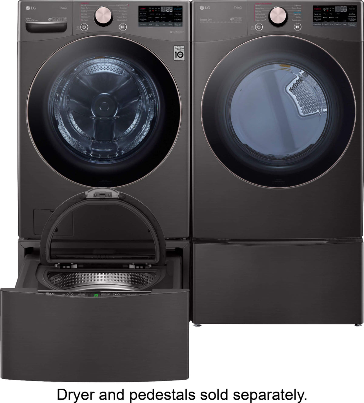 LG - 4.5 Cu. Ft. High-Efficiency Stackable Smart Front Load Washer with Steam and Built-In Intelligence - Black Steel