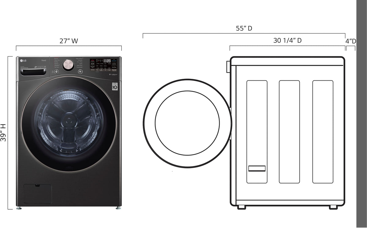 LG - 4.5 Cu. Ft. High-Efficiency Stackable Smart Front Load Washer with Steam and Built-In Intelligence - Black Steel