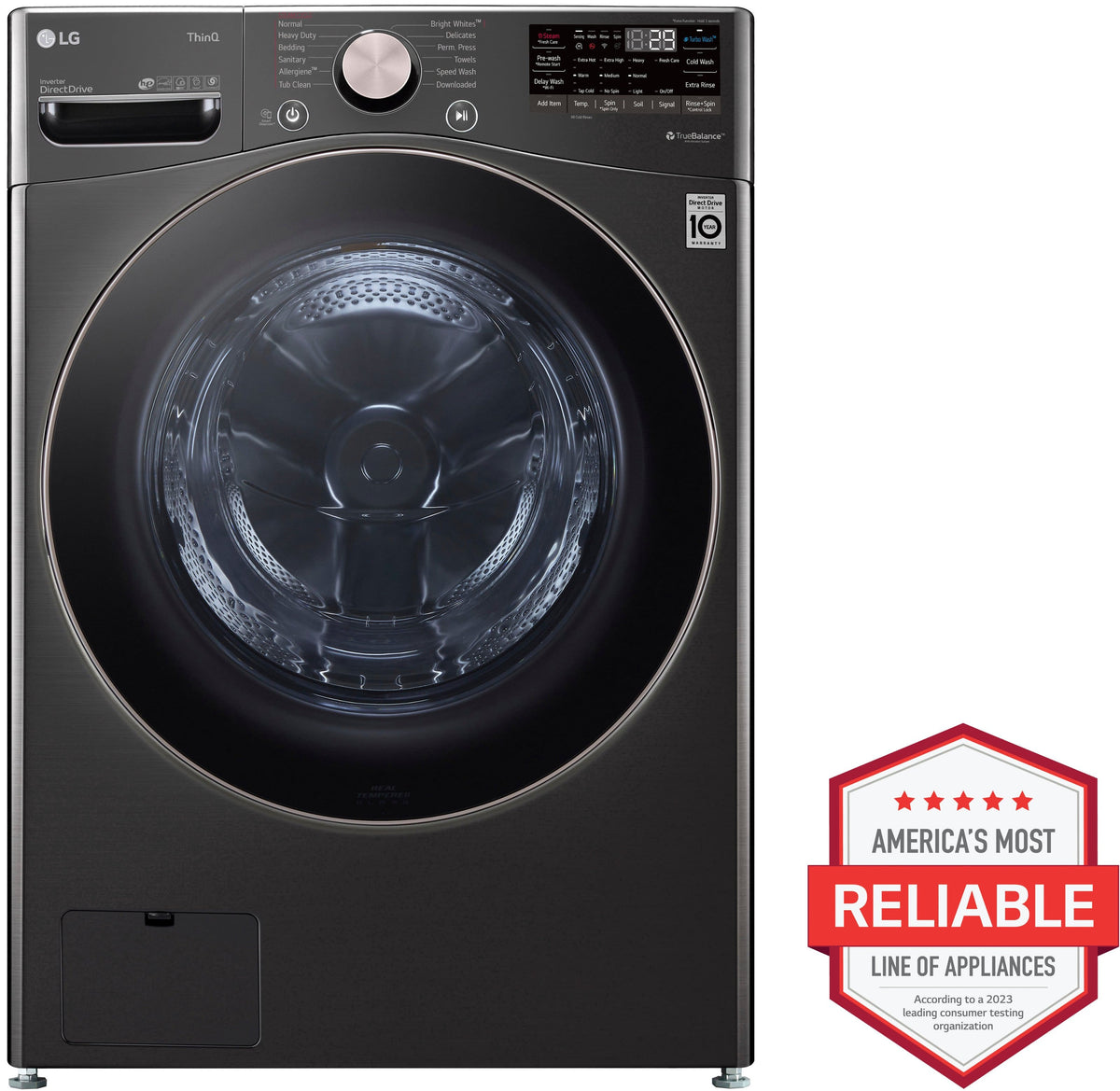 LG - 4.5 Cu. Ft. High-Efficiency Stackable Smart Front Load Washer with Steam and Built-In Intelligence - Black Steel