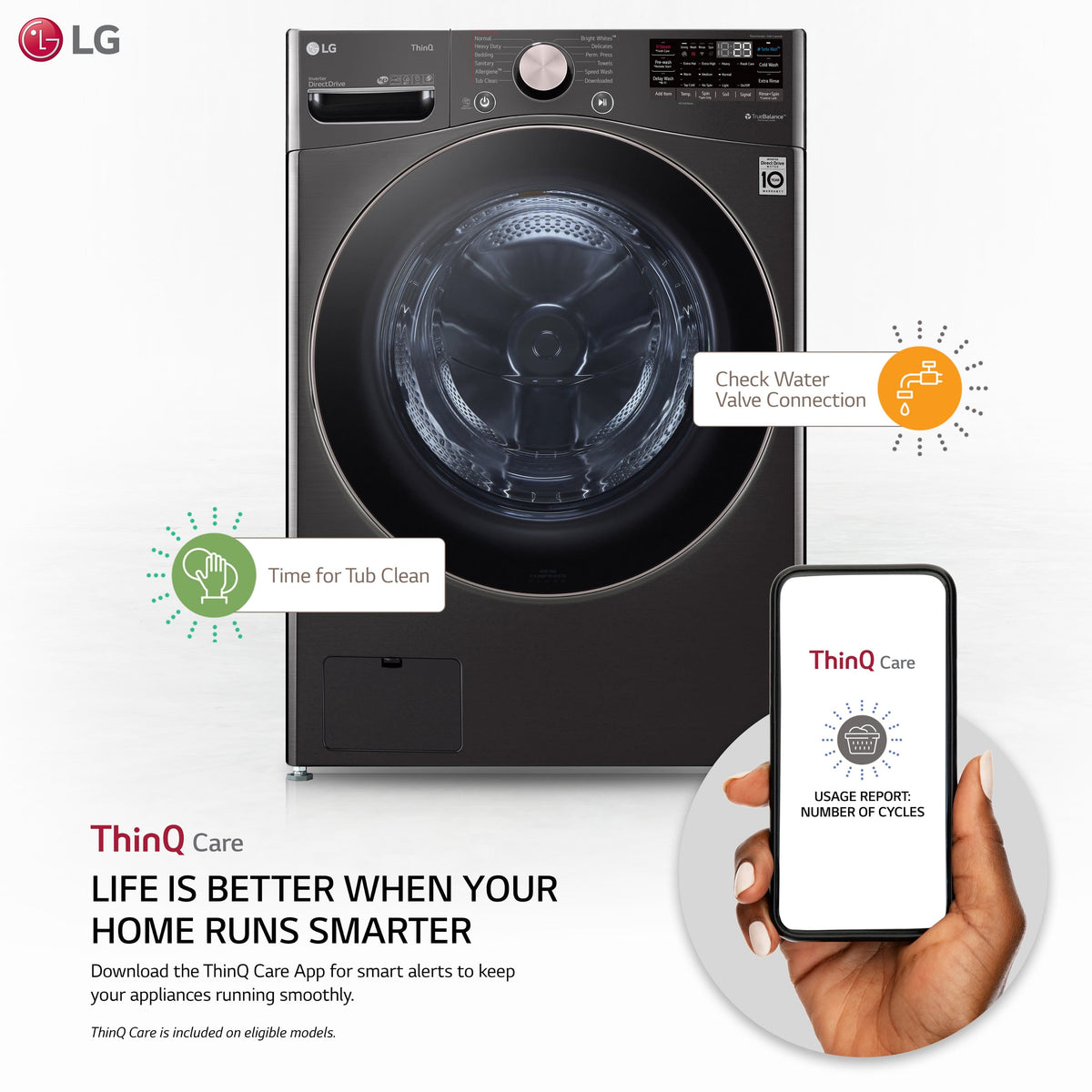 LG - 4.5 Cu. Ft. High-Efficiency Stackable Smart Front Load Washer with Steam and Built-In Intelligence - Black Steel