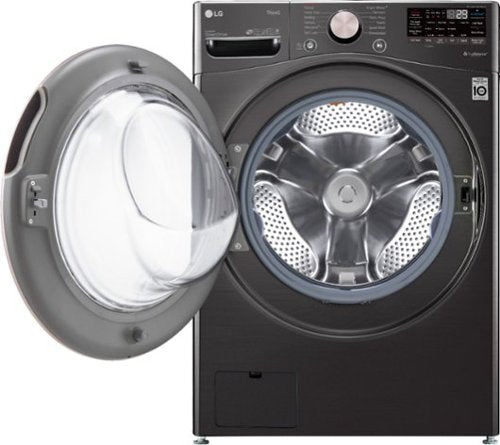 LG - 4.5 Cu. Ft. High-Efficiency Stackable Smart Front Load Washer with Steam and Built-In Intelligence - Black Steel