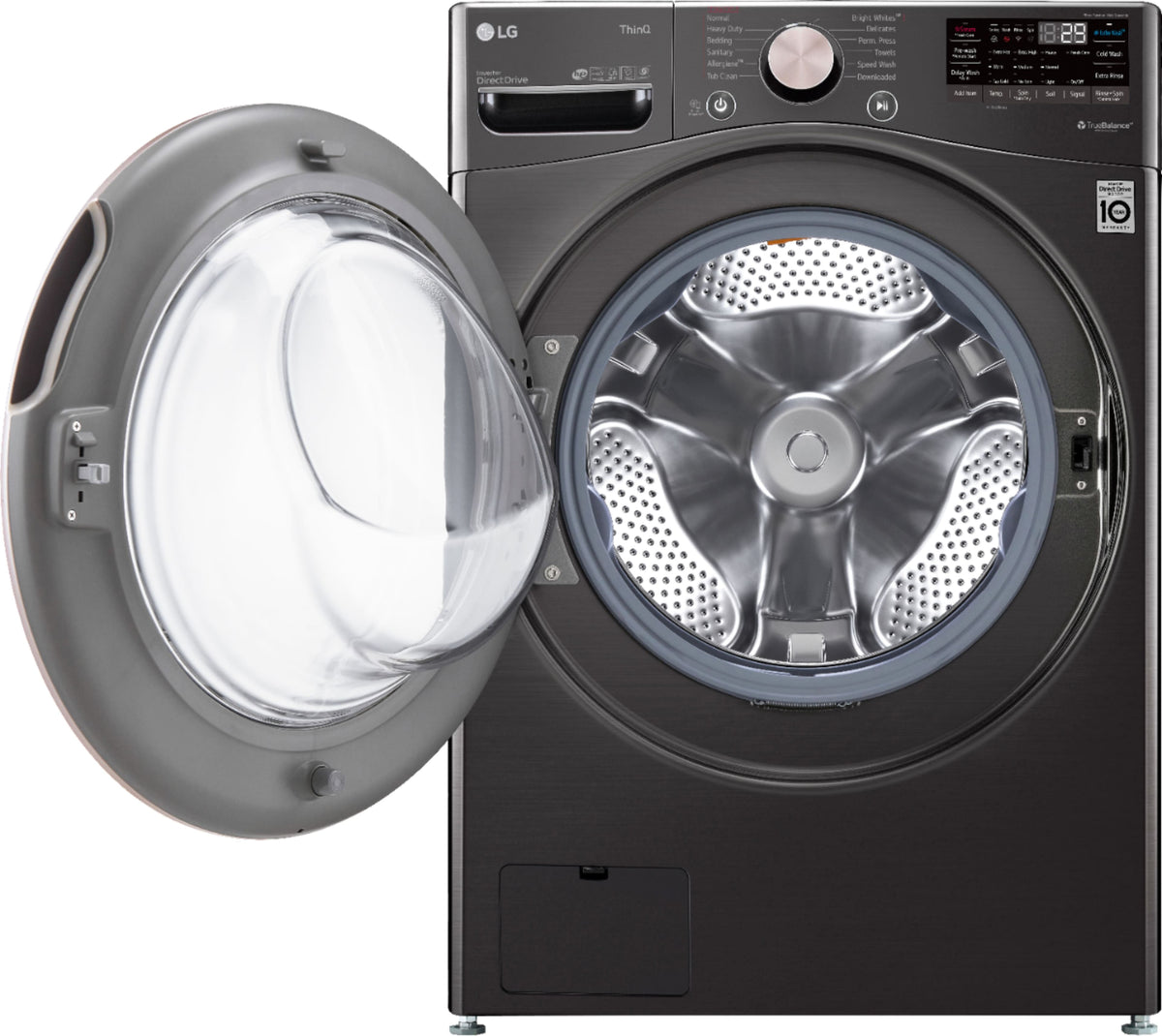 LG - 4.5 Cu. Ft. High-Efficiency Stackable Smart Front Load Washer with Steam and Built-In Intelligence - Black Steel
