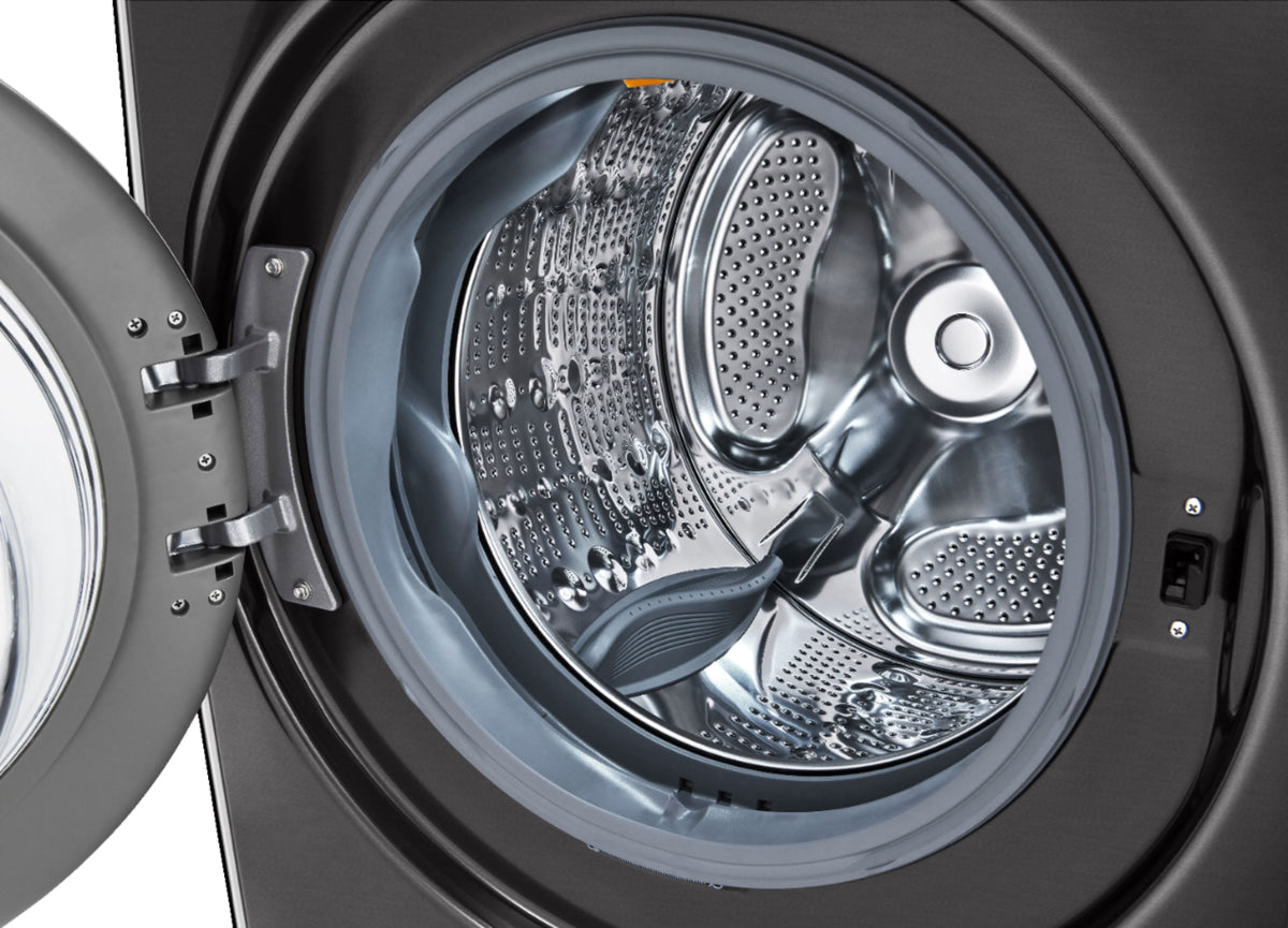 LG - 4.5 Cu. Ft. High-Efficiency Stackable Smart Front Load Washer with Steam and Built-In Intelligence - Black Steel