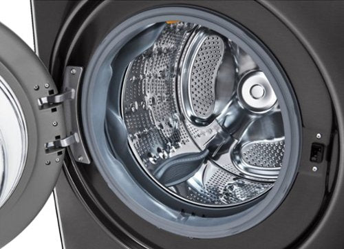 LG - 4.5 Cu. Ft. High-Efficiency Stackable Smart Front Load Washer with Steam and Built-In Intelligence - Black Steel
