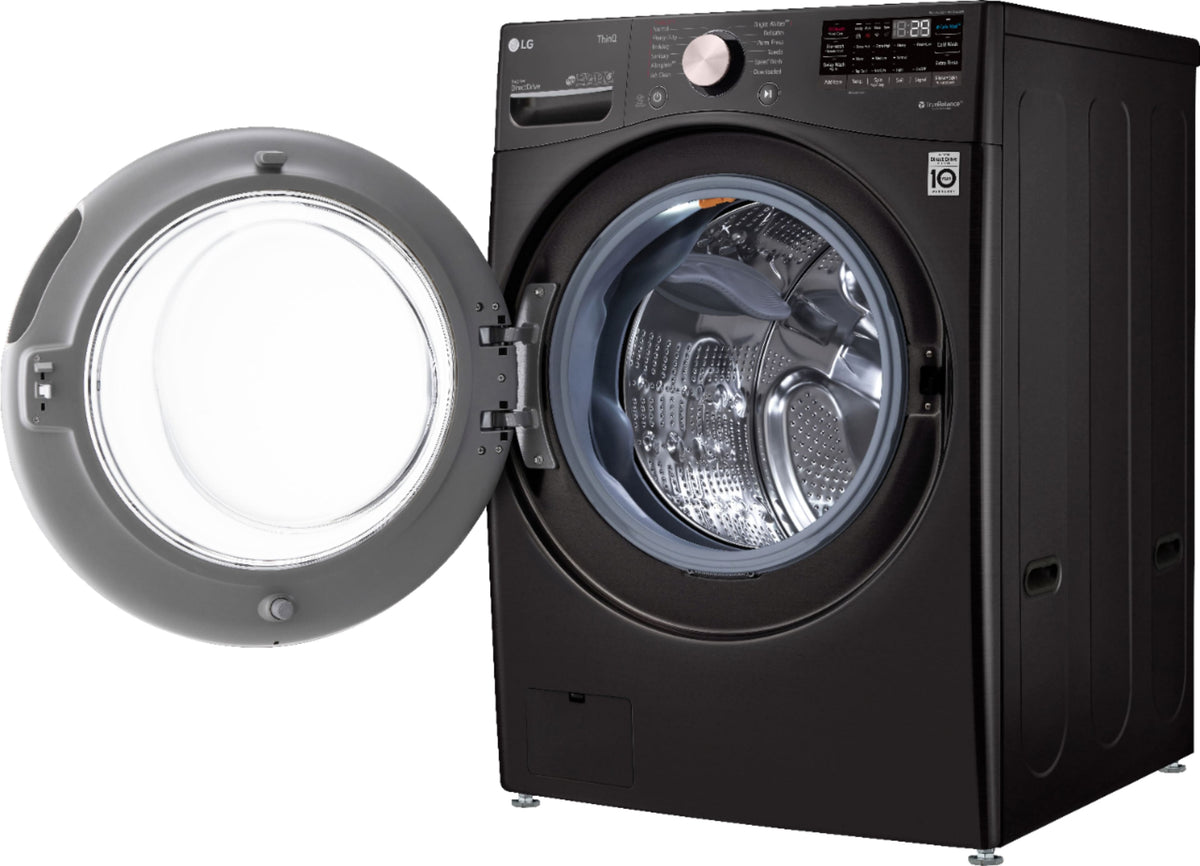LG - 4.5 Cu. Ft. High-Efficiency Stackable Smart Front Load Washer with Steam and Built-In Intelligence - Black Steel