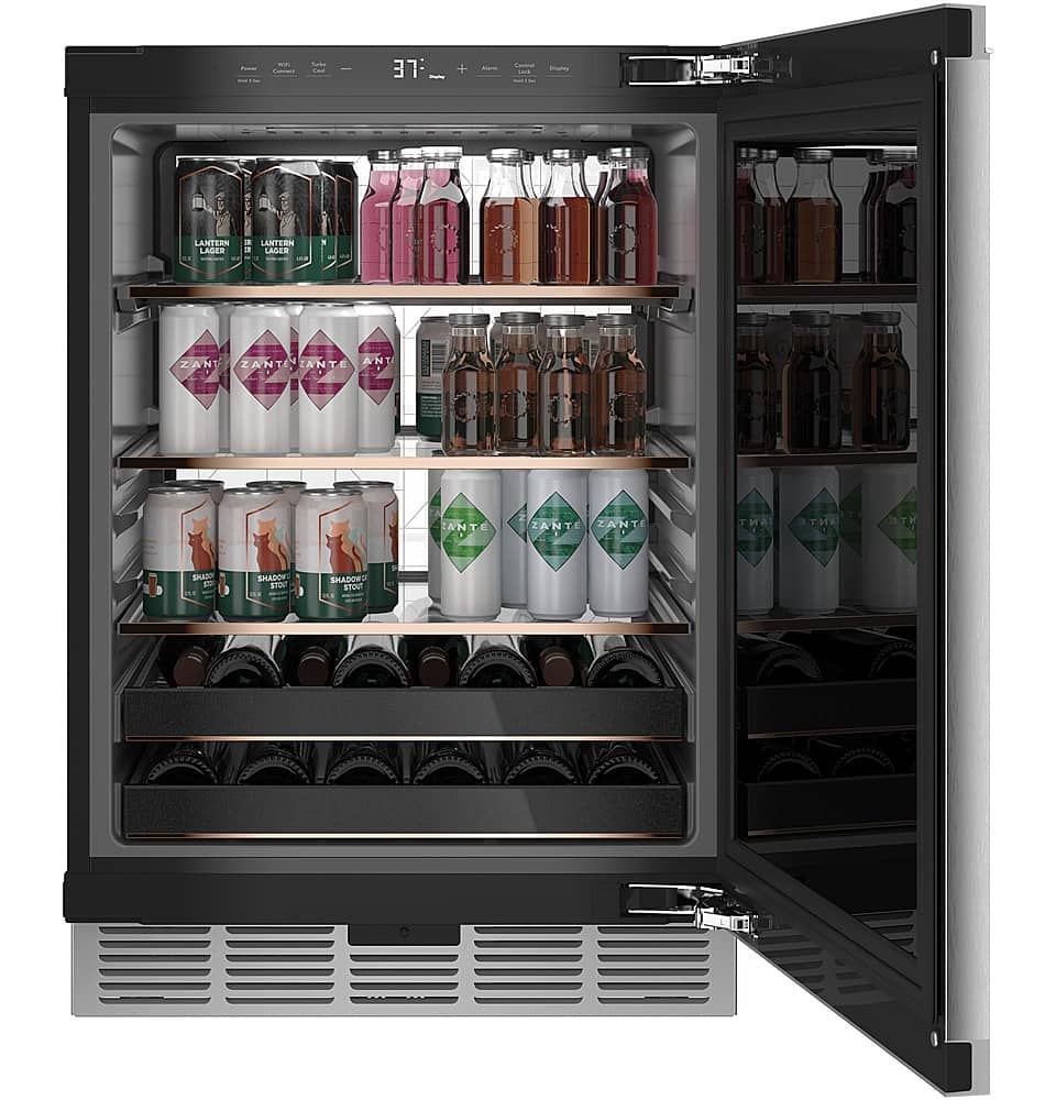 Café - 14-Bottle 126-Can Built-In Beverage Cooler with Wi-Fi - Platinum Glass