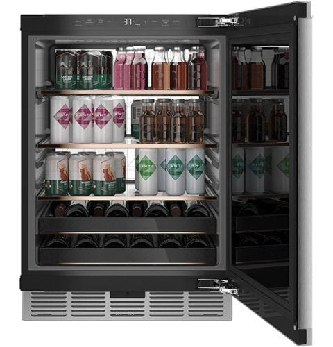 Café - 14-Bottle 126-Can Built-In Beverage Cooler with Wi-Fi - Platinum Glass