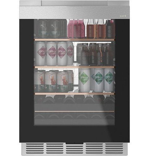 Café - 14-Bottle 126-Can Built-In Beverage Cooler with Wi-Fi - Platinum Glass