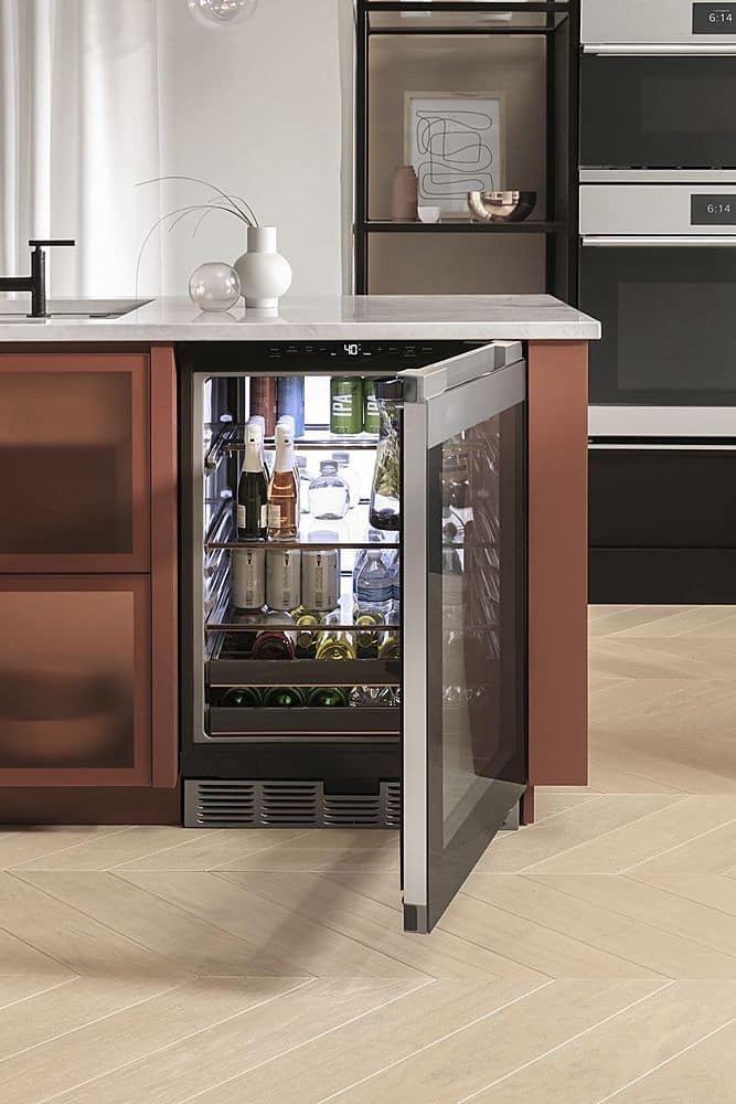Café - 14-Bottle 126-Can Built-In Beverage Cooler with Wi-Fi - Platinum Glass
