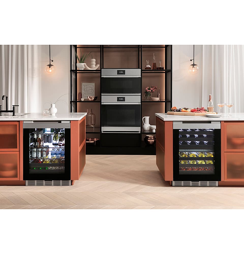 Café - 14-Bottle 126-Can Built-In Beverage Cooler with Wi-Fi - Platinum Glass