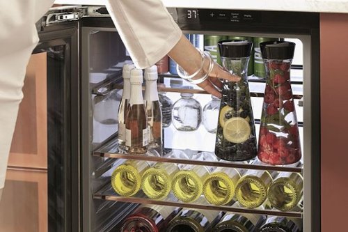 Café - 14-Bottle 126-Can Built-In Beverage Cooler with Wi-Fi - Platinum Glass