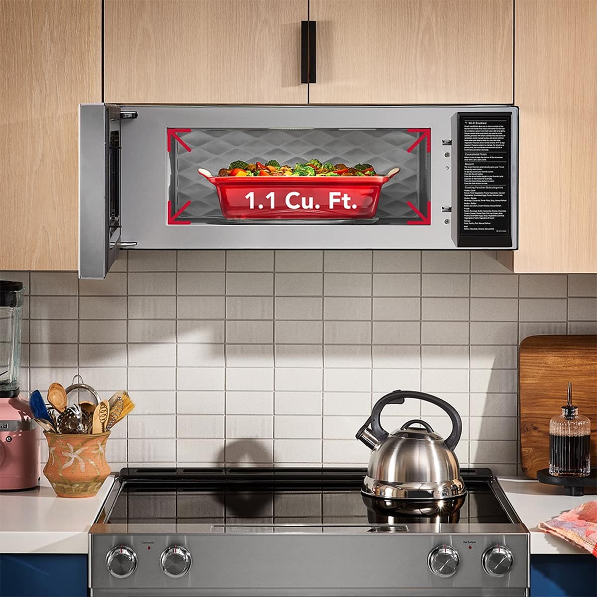 KitchenAid - 1.1 Cu. Ft. Low Profile Over-the-Range Smart Microwave with Sensor Cooking and Dual Fan Ventilation - Stainless Steel Fingerprint Resistant