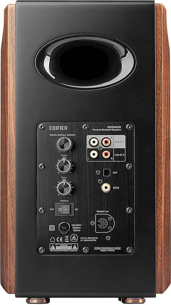 Edifier - S2000MKIII Powered Bluetooth Bookshelf, Computer - 130W Line-in Optical Input - Tri-Amped Studio Monitor 2.0 Speakers - Wood/Black