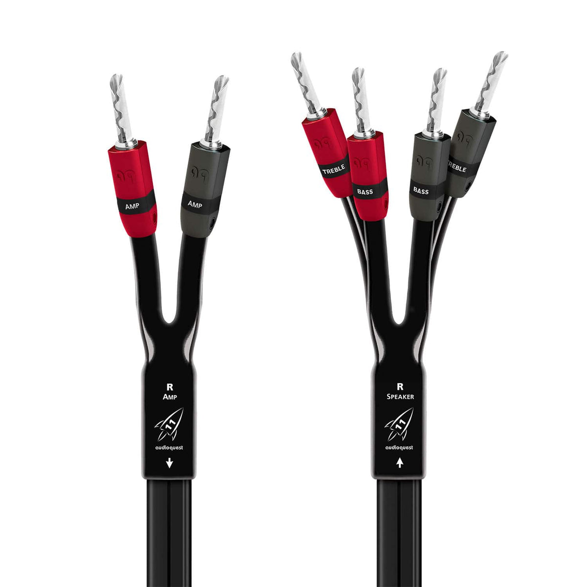 AudioQuest - Rocket 11 15' Speaker Cable with Banana > Banana SureGrip 300 Connectors - Black/Gray Stripes