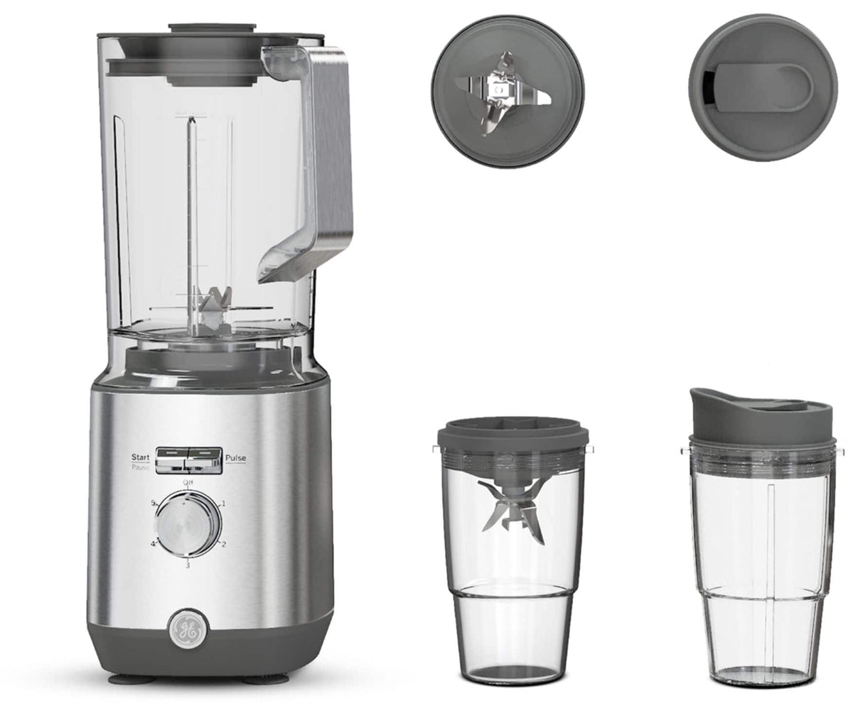 GE - 5-Speed 64-Oz. Blender with Blender Cups - Stainless Steel