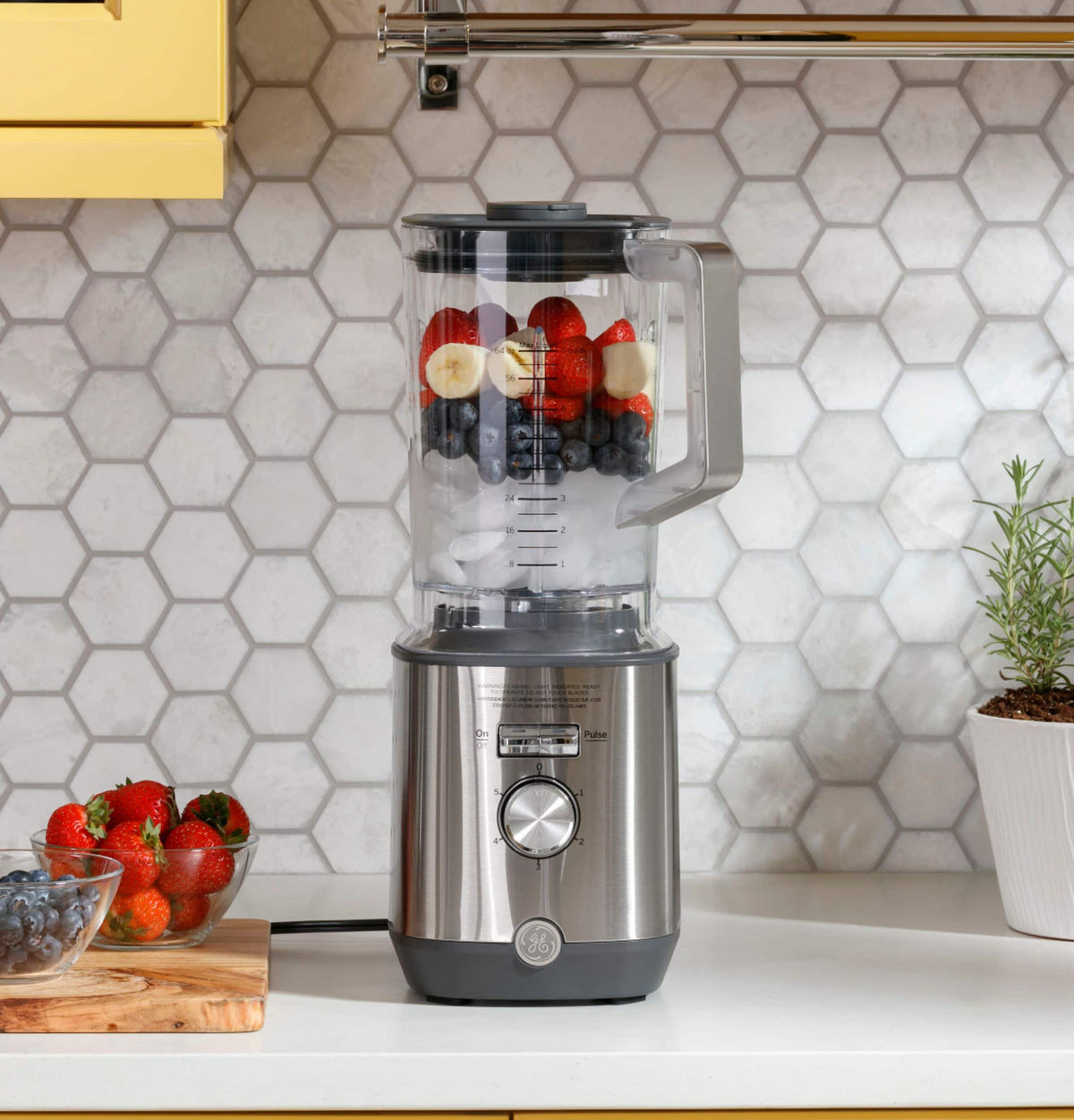 GE - 5-Speed 64-Oz. Blender with Blender Cups - Stainless Steel