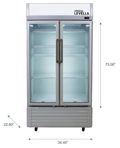 Premium Levella - 35 in. Wide 16.0 cu. ft. 2-Door Commercial Merchandiser Refrigerator Glass-Door Beverage Display Cooler - Silver