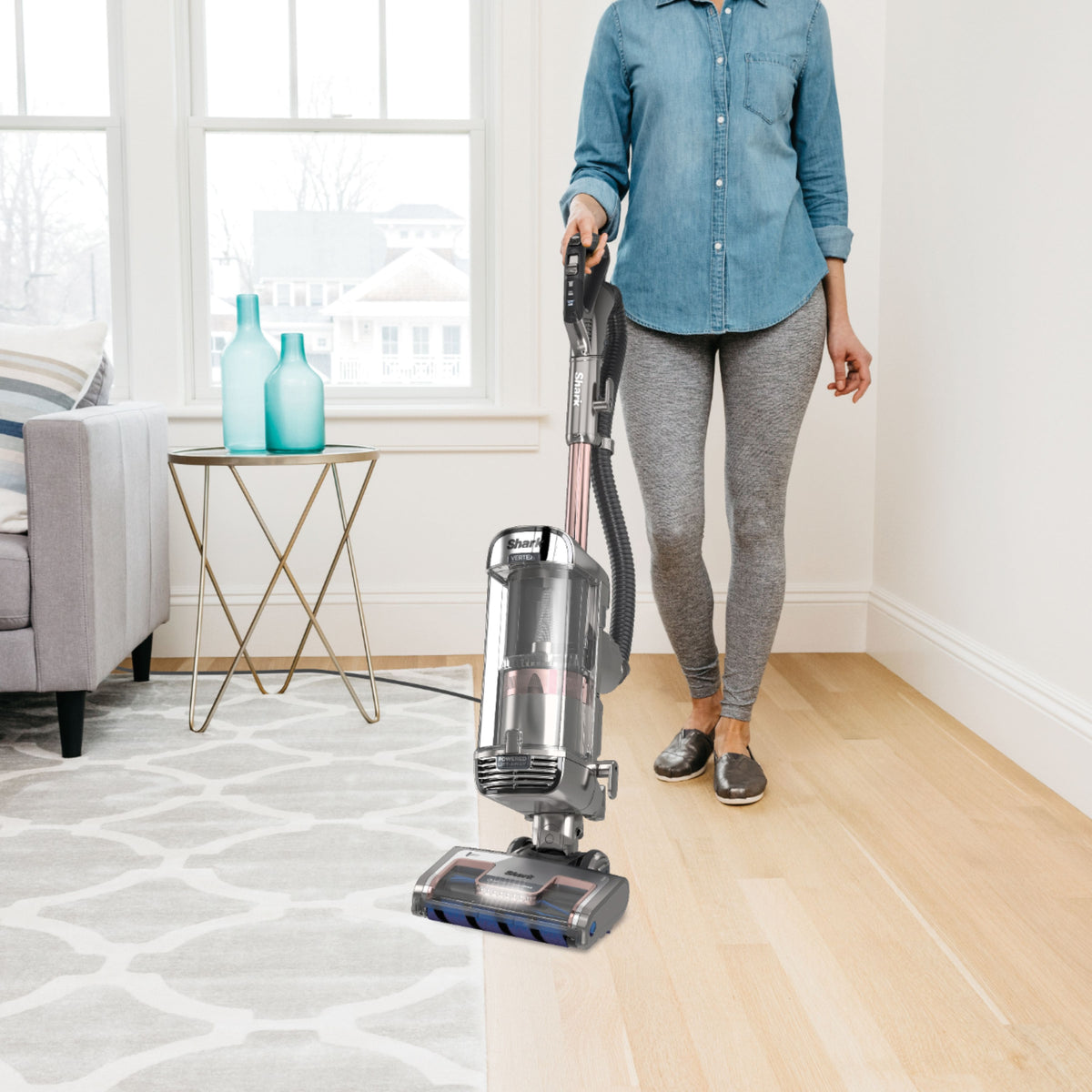Shark - Vertex DuoClean PowerFin Upright Vacuum with Powered Lift-Away and Self-Cleaning Brushroll - Rose Gold