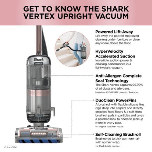 Shark - Vertex DuoClean PowerFin Upright Vacuum with Powered Lift-Away and Self-Cleaning Brushroll - Rose Gold