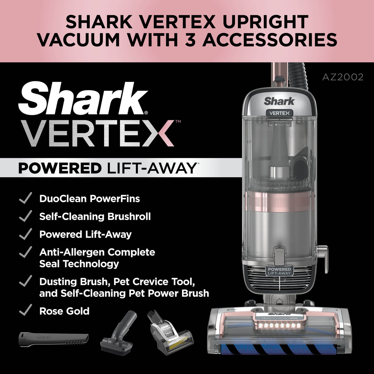 Shark - Vertex DuoClean PowerFin Upright Vacuum with Powered Lift-Away and Self-Cleaning Brushroll - Rose Gold