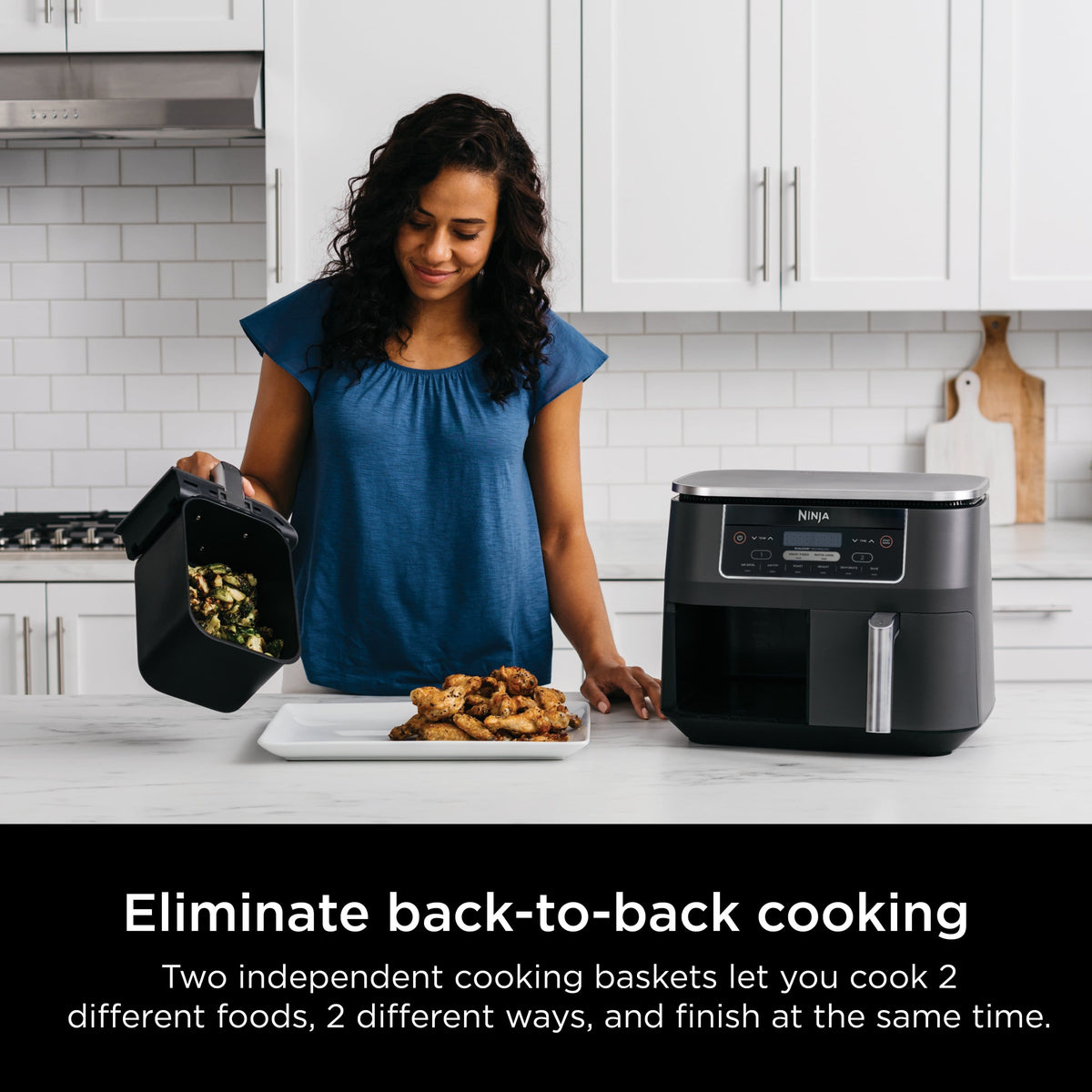 Ninja - Foodi 6-in-1 8-qt. 2-Basket Air Fryer with DualZone Technology & Air Fry, Roast, Broil, Bake, Reheat & Dehydrate - Dark Gray