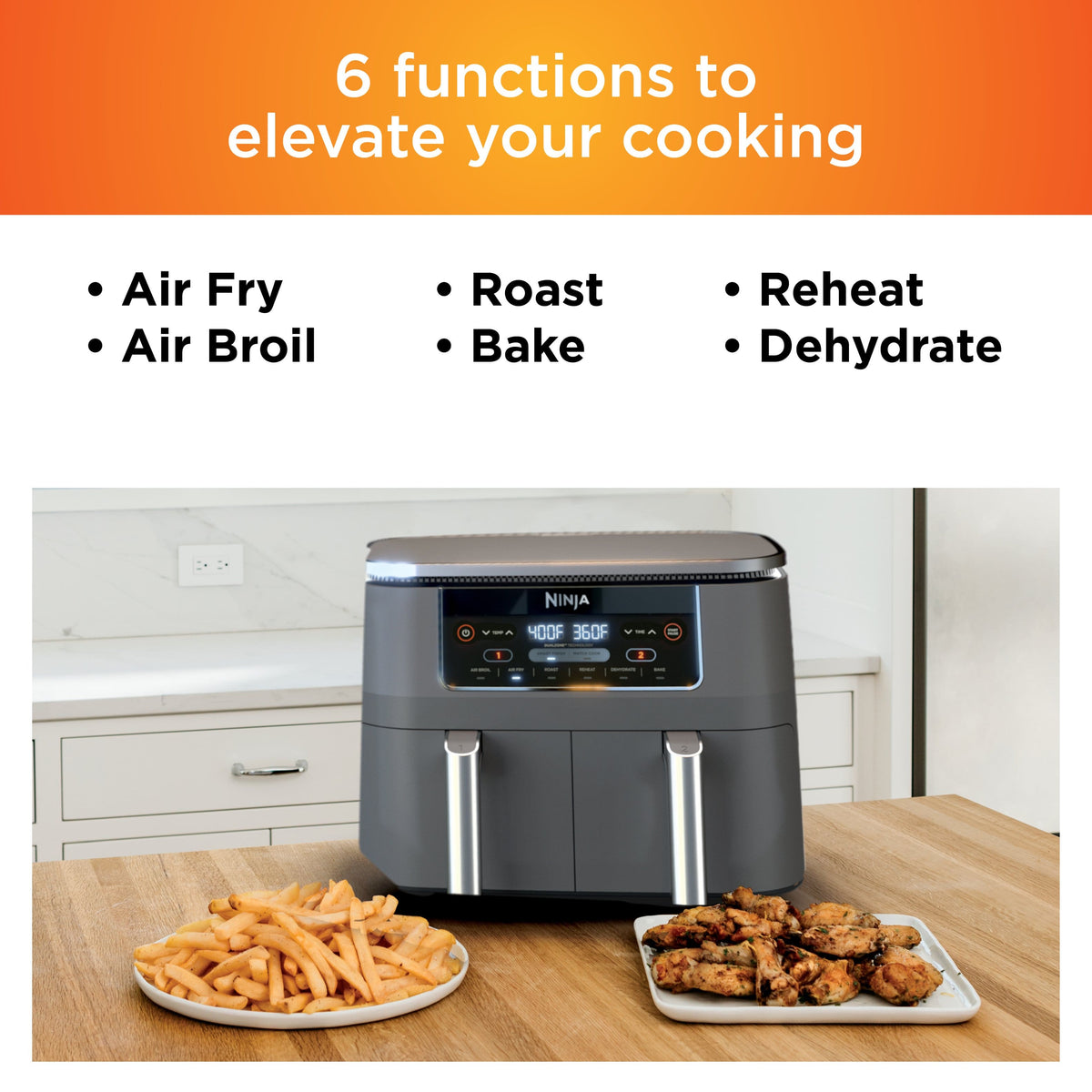 Ninja - Foodi 6-in-1 8-qt. 2-Basket Air Fryer with DualZone Technology & Air Fry, Roast, Broil, Bake, Reheat & Dehydrate - Dark Gray
