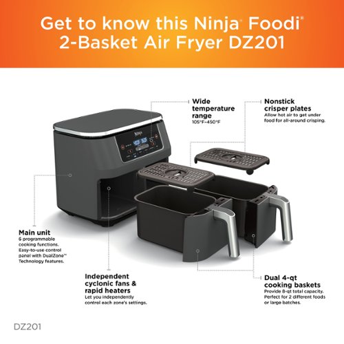 Ninja - Foodi 6-in-1 8-qt. 2-Basket Air Fryer with DualZone Technology & Air Fry, Roast, Broil, Bake, Reheat & Dehydrate - Dark Gray