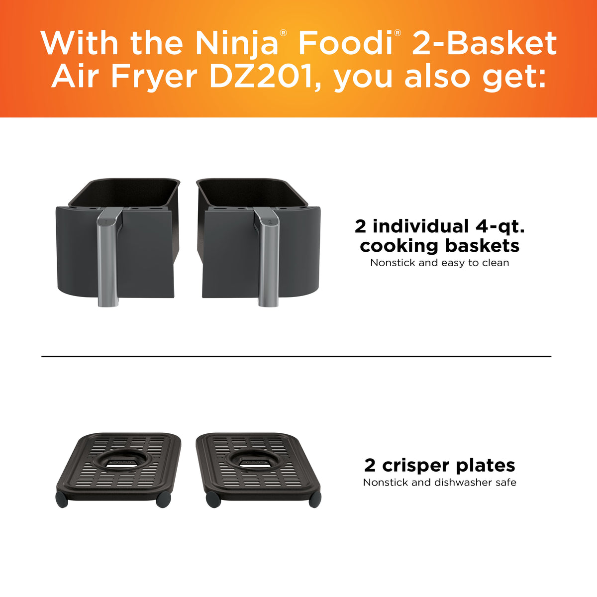 Ninja - Foodi 6-in-1 8-qt. 2-Basket Air Fryer with DualZone Technology & Air Fry, Roast, Broil, Bake, Reheat & Dehydrate - Dark Gray