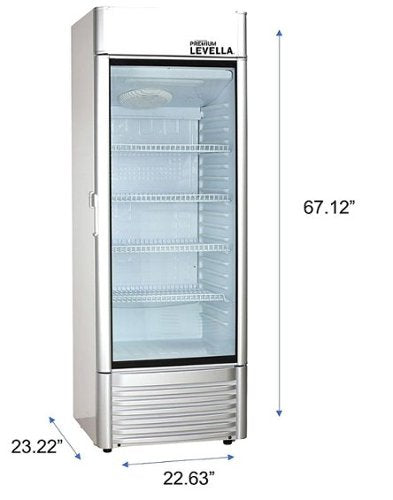 Premium Levella - 23 in. Wide 9 cu. ft. 1-Door Commercial Merchandiser Refrigerator Glass-Door Beverage Display Cooler - Silver