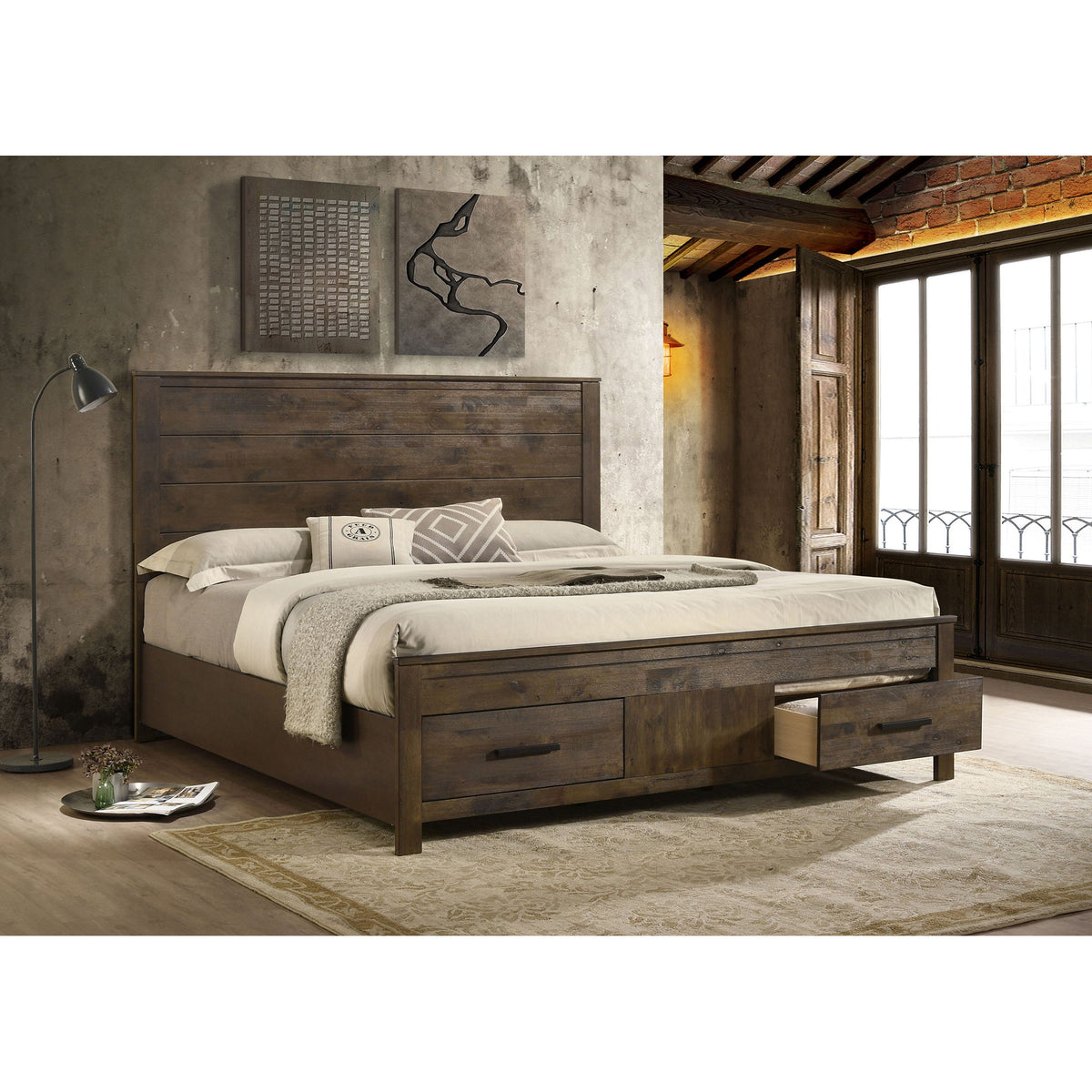 Greely - Cama King Size con Almacenamiento - Marrón