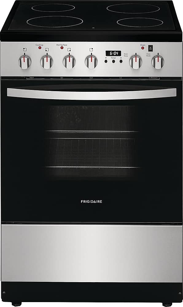 Frigidaire - 24 in. Wide 4 elements 1.9 Cu. Ft. Freestanding Electric Range with Smoothtop and Hidden Bake Element - Stainless Steel