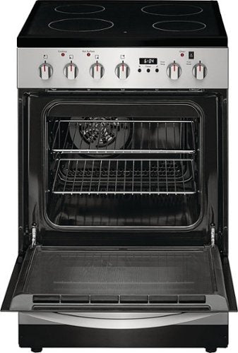 Frigidaire - 24 in. Wide 4 elements 1.9 Cu. Ft. Freestanding Electric Range with Smoothtop and Hidden Bake Element - Stainless Steel