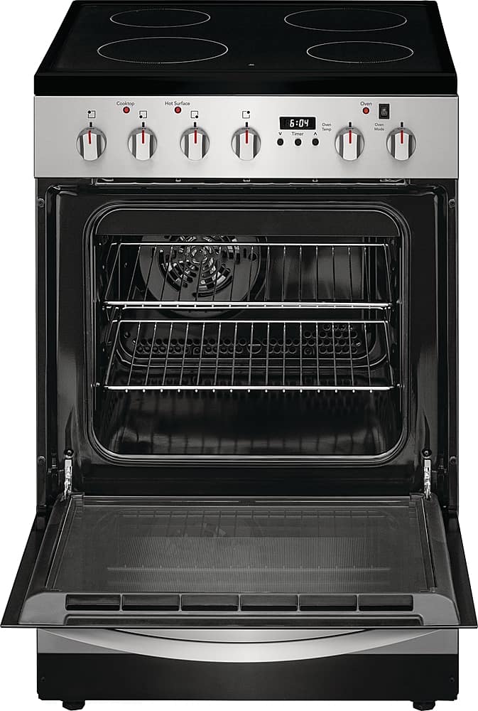 Frigidaire - 24 in. Wide 4 elements 1.9 Cu. Ft. Freestanding Electric Range with Smoothtop and Hidden Bake Element - Stainless Steel