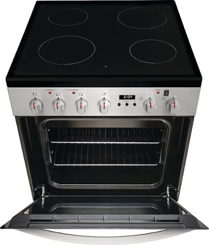 Frigidaire - 24 in. Wide 4 elements 1.9 Cu. Ft. Freestanding Electric Range with Smoothtop and Hidden Bake Element - Stainless Steel