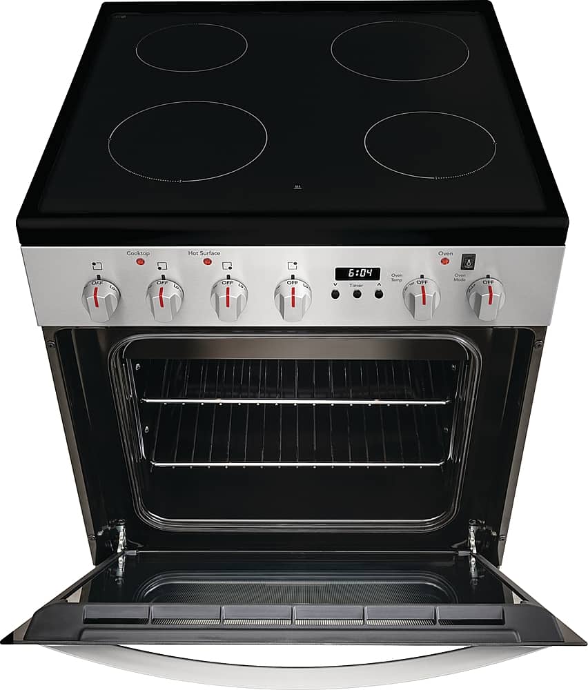 Frigidaire - 24 in. Wide 4 elements 1.9 Cu. Ft. Freestanding Electric Range with Smoothtop and Hidden Bake Element - Stainless Steel