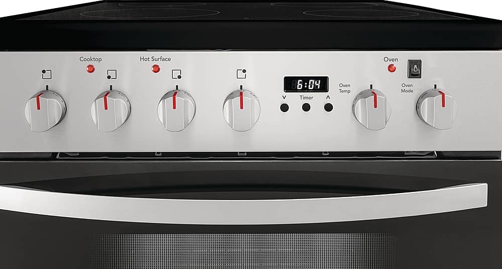 Frigidaire - 24 in. Wide 4 elements 1.9 Cu. Ft. Freestanding Electric Range with Smoothtop and Hidden Bake Element - Stainless Steel