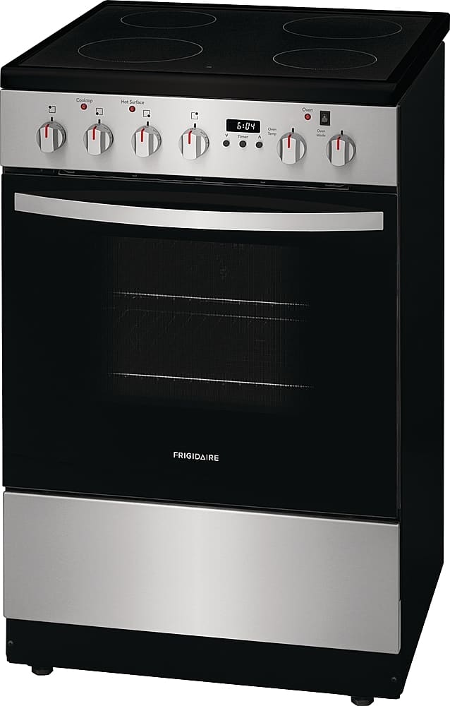 Frigidaire - 24 in. Wide 4 elements 1.9 Cu. Ft. Freestanding Electric Range with Smoothtop and Hidden Bake Element - Stainless Steel