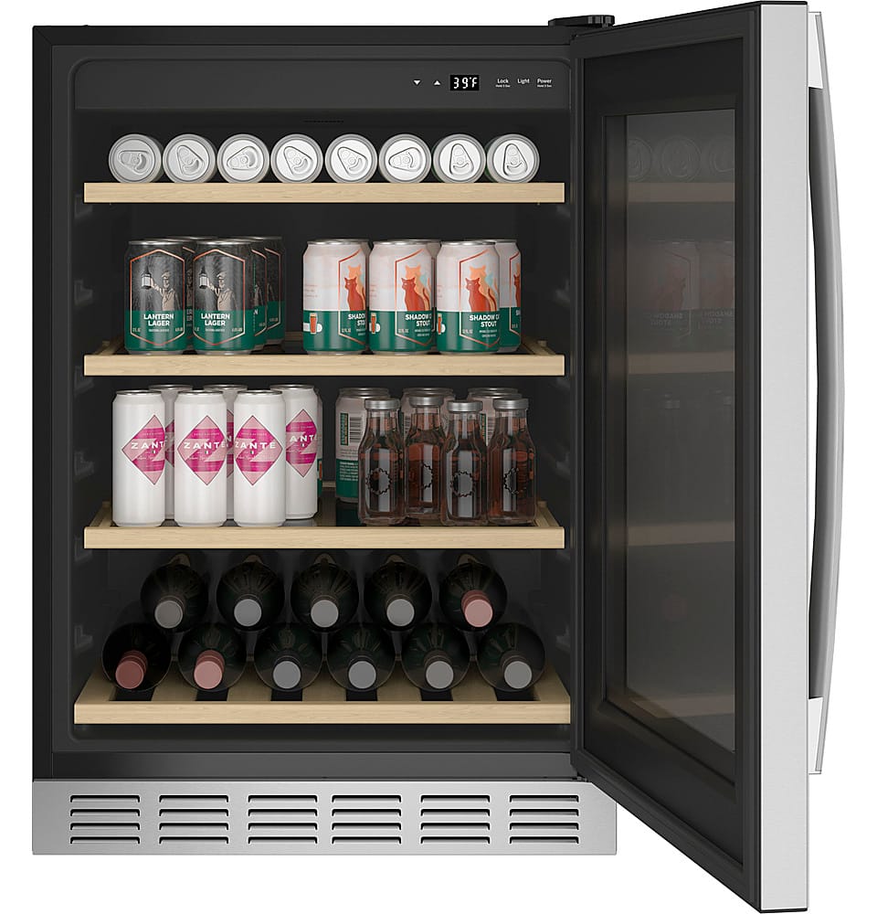 GE Profile - 155-Can Beverage Cooler - Stainless Steel