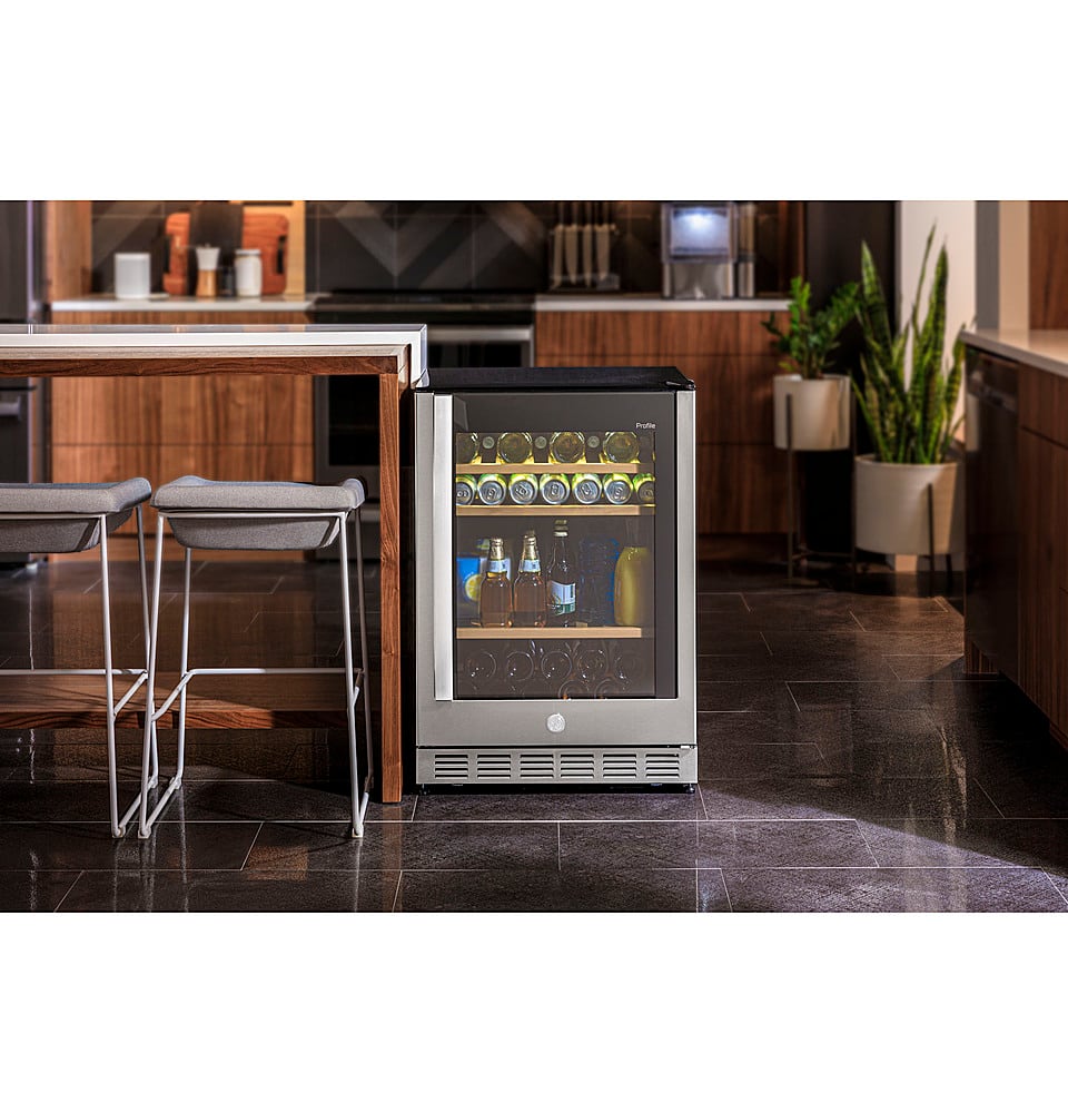 GE Profile - 155-Can Beverage Cooler - Stainless Steel