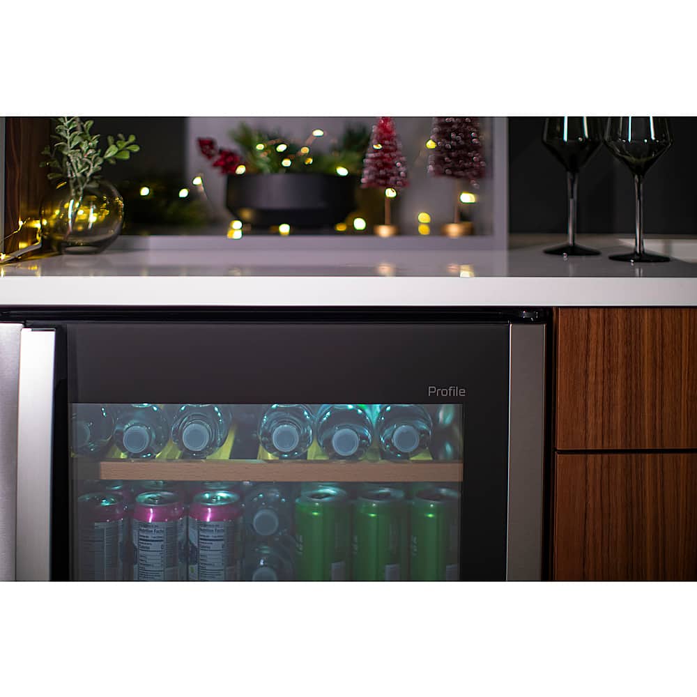 GE Profile - 155-Can Beverage Cooler - Stainless Steel
