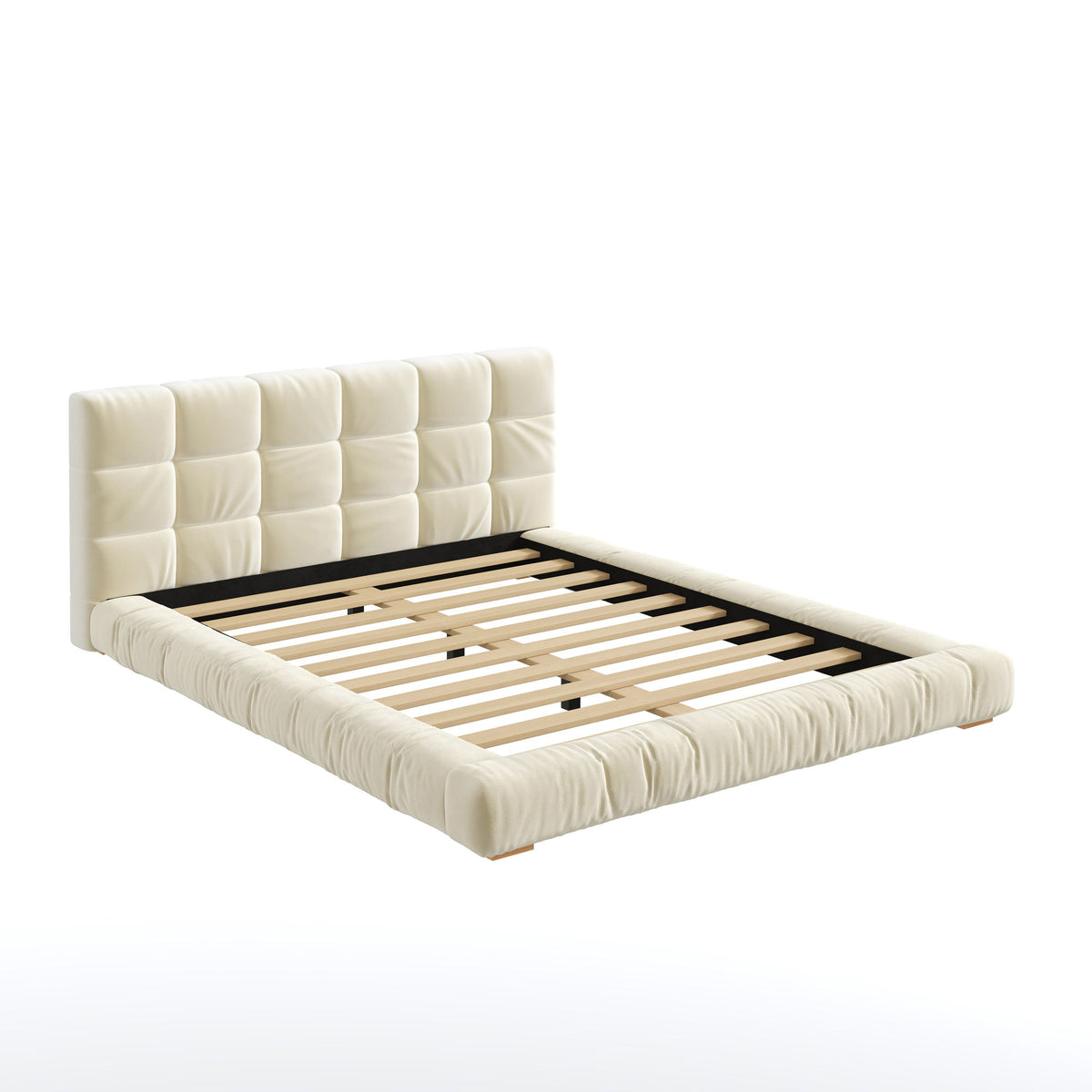 Base de cama tapizada con cabecero capitoné