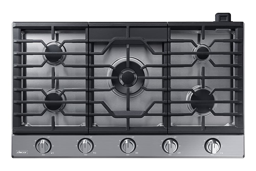Dacor - 36 in. Wide 5 Burner Transitional Built-In Gas Cooktop withSimmerSear, Liquid Propane Convertible - Silver Stainless Steel